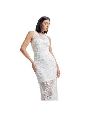 Dress the population XS Helena beaded white floral gown fairy 3-D flowers midi